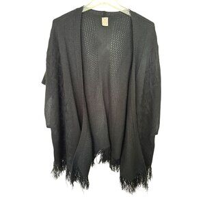 Faded Glory Black Fringed Open Front Cardigan Poncho 3X (22W-24W) Boho Hippie